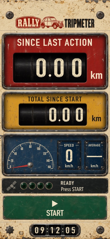 Ready to start: both counters at zero and a green START button